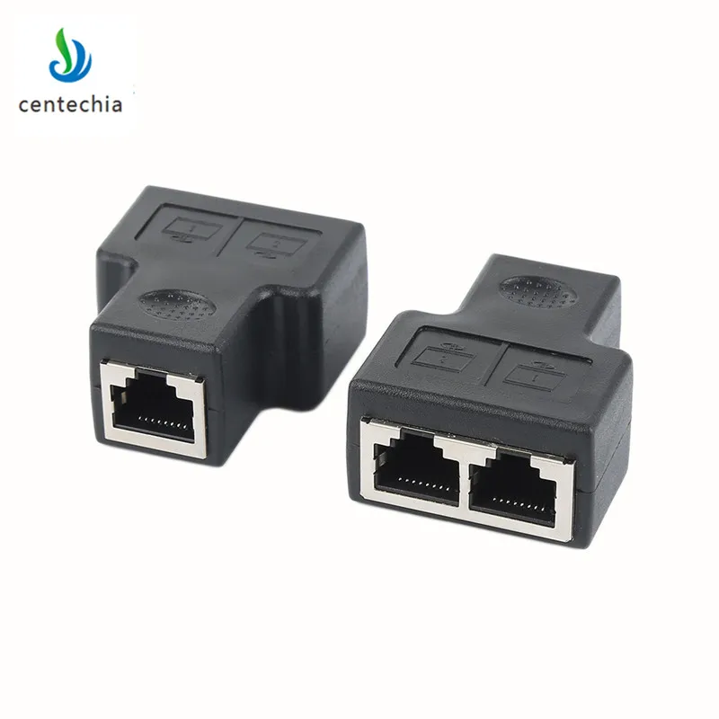 

2pcs Black RJ45 Splitter Adapter 1 to 2 Dual Female Port CAT5/CAT 6 LAN Ethernet Sockt Network Connections Splitter Adapter GHMY