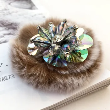 

Sequins patch mini flower Applique Handmade Rabbit's hair and Rhinestone nail bead 3D patch for dress DIY size=6.5cm