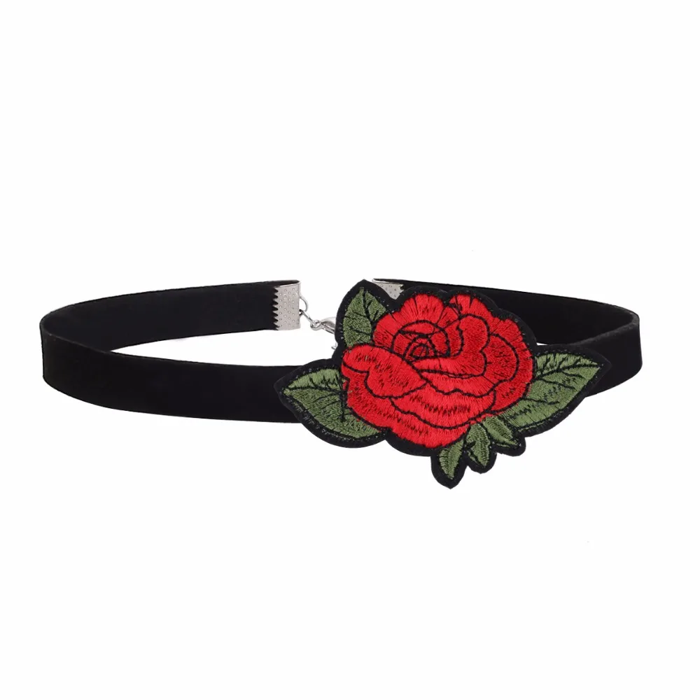 

Fashion Personality Choker Necklace Flower Embroidery Rose Black Velvet Choker Women Jewelry Collar Necklaces Classic NS3896