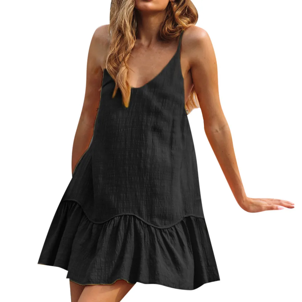 

Ladies O Neck casual dress summer woman Sleeveless Mini Dress Summer Beach summer dresses and sundresses sukienka vestidos#G9