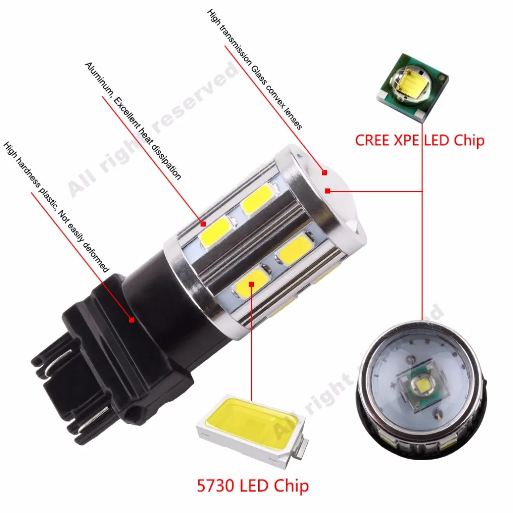 2шт 3156 3157 P27/7 Вт T25 Высокая мощность 12SMD 5730 чип + 5 светодиодный ксеноновый Белый