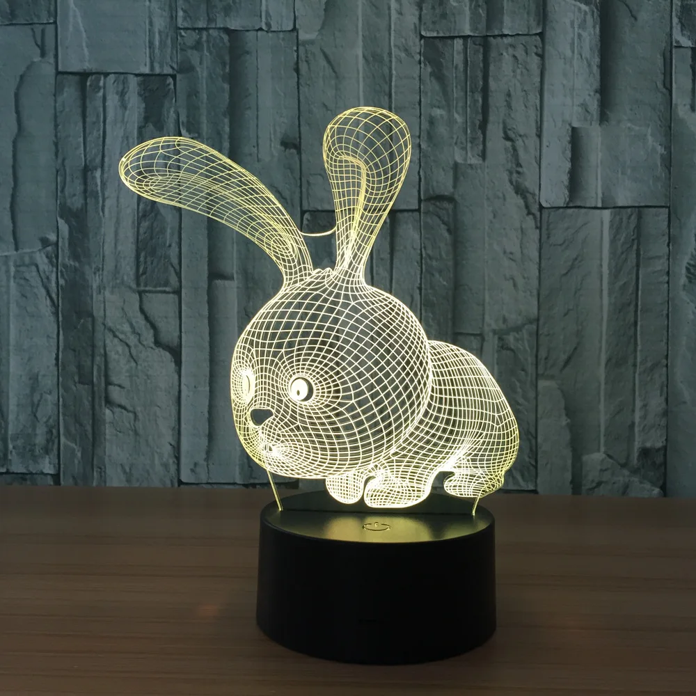 Прекрасный 3D светильник в форме кролика, светодиодный светильник, лампа с кнопкой включения, как детский праздничный подарок, лучший детский спальный светильник