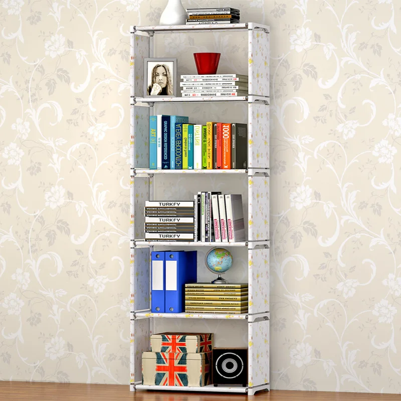 Simple 5-shelf bookshelf Non-woven steel pipe structure Free-assembly bookcase Living room furniture Dust storage shelves