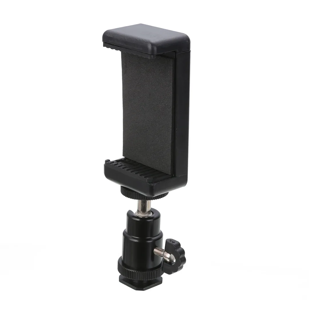 New Arrival 1pc 360 Swivel Ball Head Hot Shoe Adapter Mount With Phone Clip Holder for DSLR Camera Cell Phone