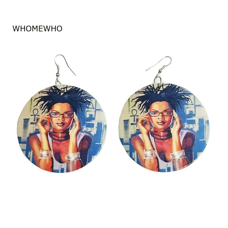 

WHOMEWHO Natural Wood Africa Queen Modern Fashion Girl Earrings Vintage Native African Afro Jewelry Wooden DIY Club Accessory
