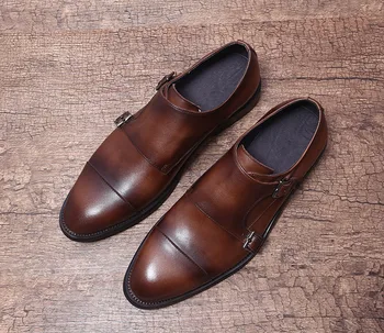

Slip On Monk Shoes For Men Retro Genuine Leather Martin Shoes Italian Wedding Shoes Dress Oxfords Double Strap Buckles Shoes