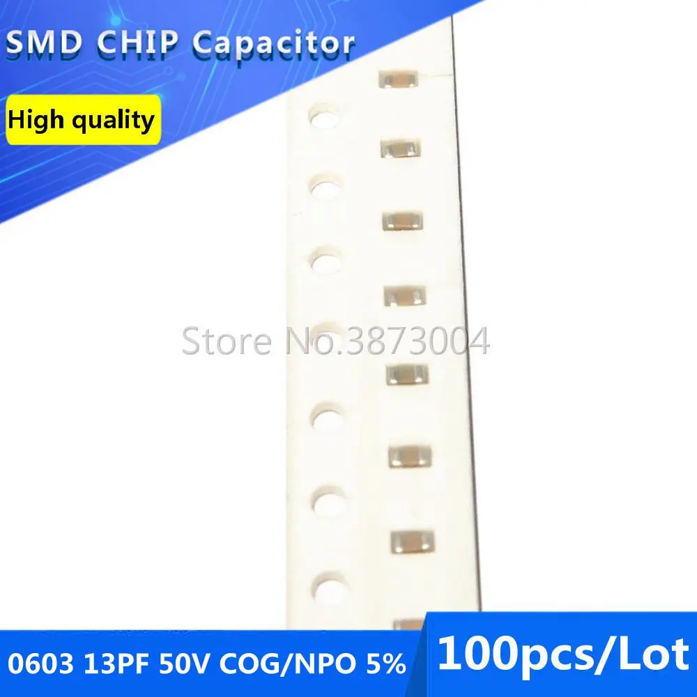 100 шт 0603 13PF 50V COG/NPO 5% SMD чип конденсатор | Строительство и ремонт