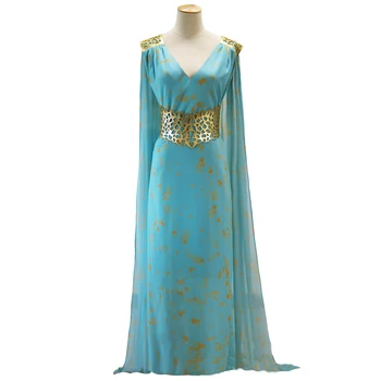 

Game of Thrones Daenerys Targaryen Costume Khaleesi Blue Dress with long cape