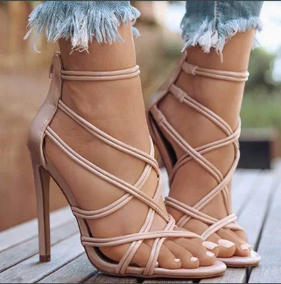 

Fashion Korean hot selling sexy cross strap high heels fish mouth hollow open toe sandals large size women's shoes