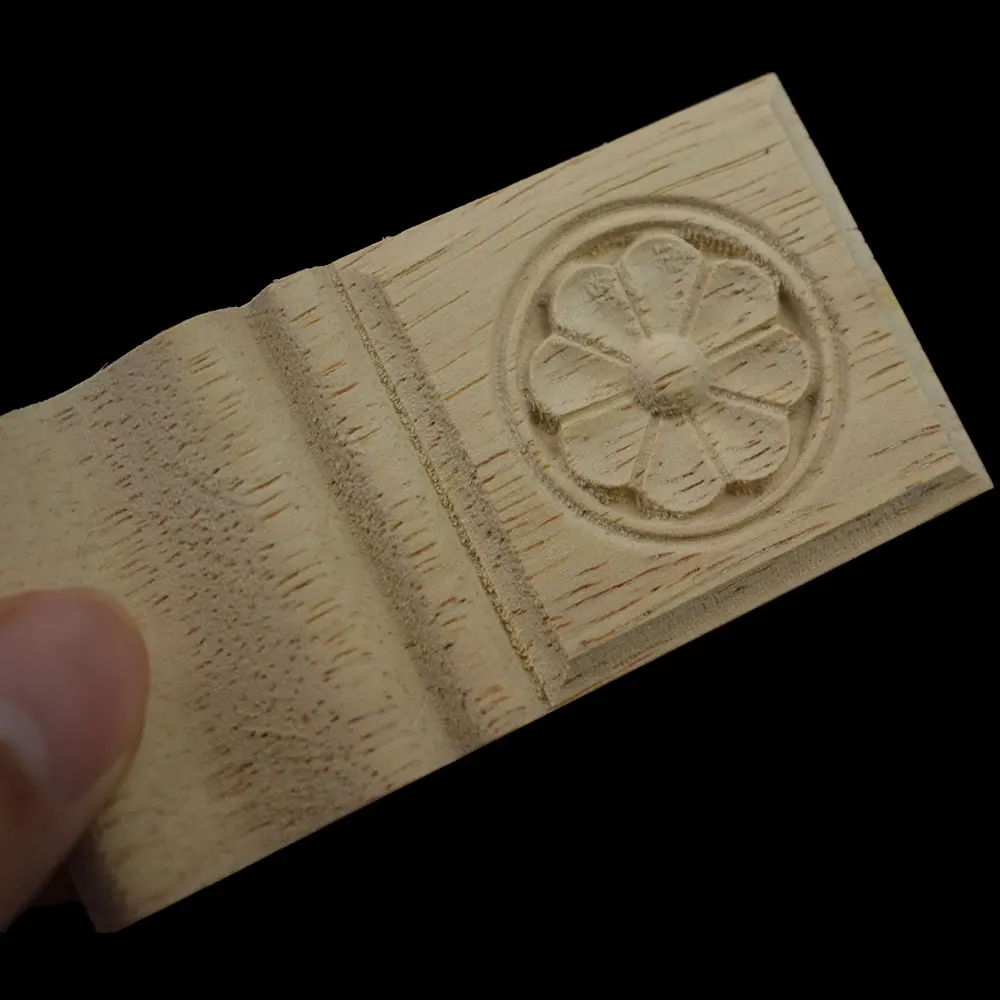 cheap Retro Wood Appliques Carving Frame for Furniture Cabinet Door Bed Nautical Home Decor Wooden Figurine Flower Pattern Carve