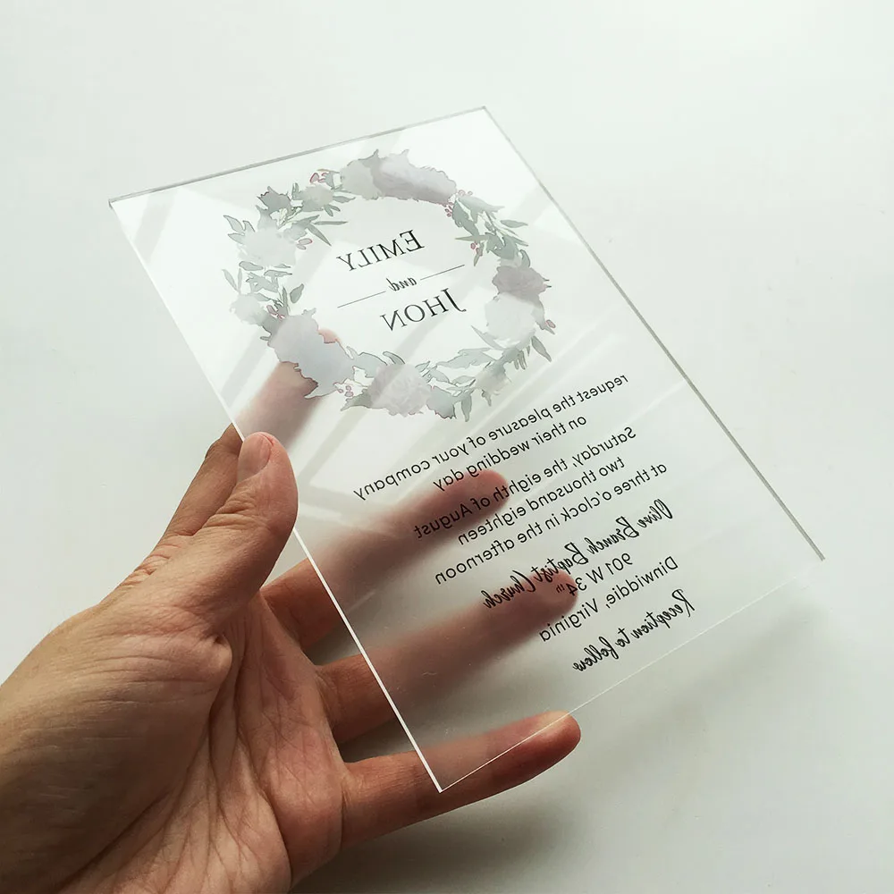 50sets Per Lot Customized Rustic Floral Watercolor Style 5x7inch Frosted Acrylic Wedding Invitation - 32864956784
