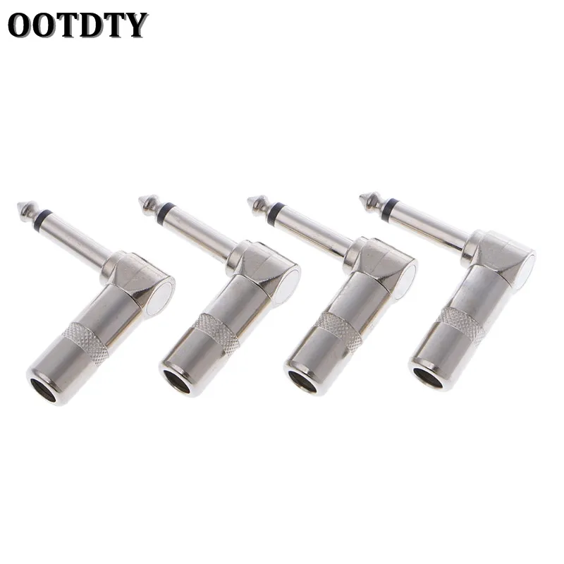 

OOTDTY 4 Pcs Right Angle 1/4 Inch TS Mono Phone Plug Guitar Audio Connector 6.35mm Jack