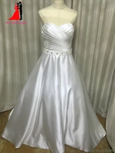 New White Plus Size Wedding Dresses 2017 Satin A-line Bridal Gown with Crystal Belt Sweep Train Vestido de noiva