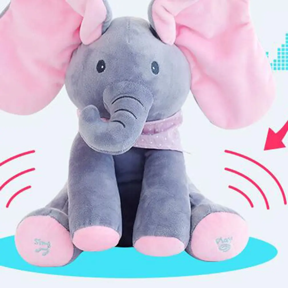 

Peek-a-boo Plush Peekaboo Elephant Toys Electric Blinking with Concert Singing Flappy English Version Elephant Stuffed Toys Gift