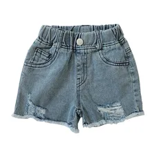 Детские джинсовые шорты для девочек г. летние джинсовые синие рваные шорты с эластичной резинкой на талии одежда для малышей от 1 до 7 лет модные пляжные шорты