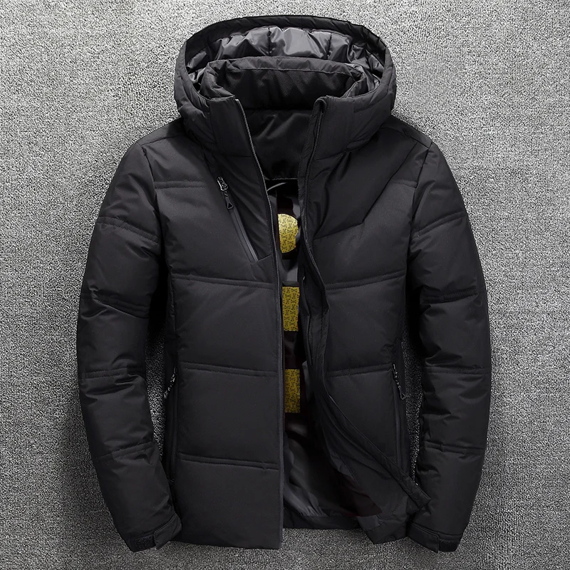

Winter new men's down jacket Casual mens thick Detachable hat White duck down hooded coat male Solid color warm zip outwear Tops