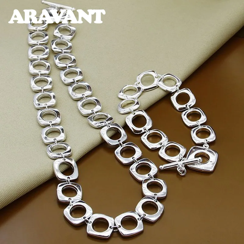 

Aravant 925 Silver Square Necklace Bracelet Set For Women Wedding Jewelry
