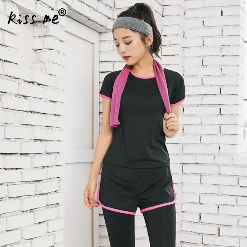 rose Nine Point Pants Quick Dry Women Sportswear Set Women Yoga Set Outdoor Running Sport Suit Workout Fitness Sport Suit Gym Clothes - Color: rose