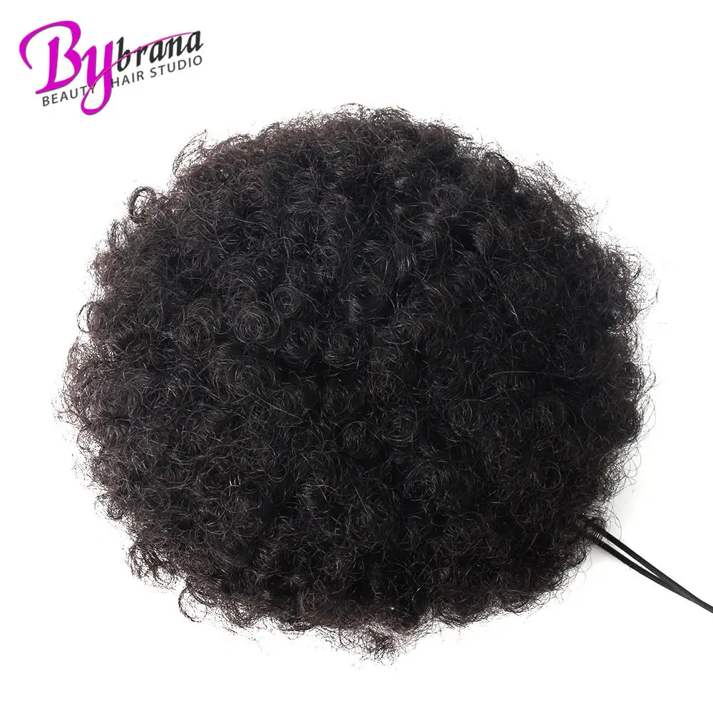 Afro Kinky Curly Ponytail Chignon For Women Natural Black Remy Hair Clip In Ponytails Drawstring 100% Human Hair Extension 1 PCS (12)