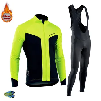

2019 Pro Men Outdoor Winter Fleece NW Cycling Jersey Sets Ropa Ciclismo Bicycle Sports Clothing Wear Fluo Green MTB Jersey Sets