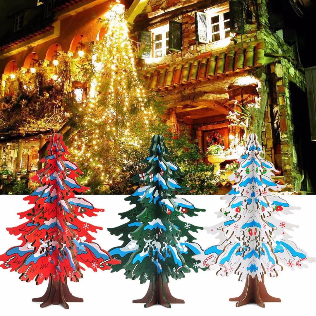 DIY 16.5cm Wooden Christmas Tree Festival Party Ornaments Xmas Table Desk Decor 3D