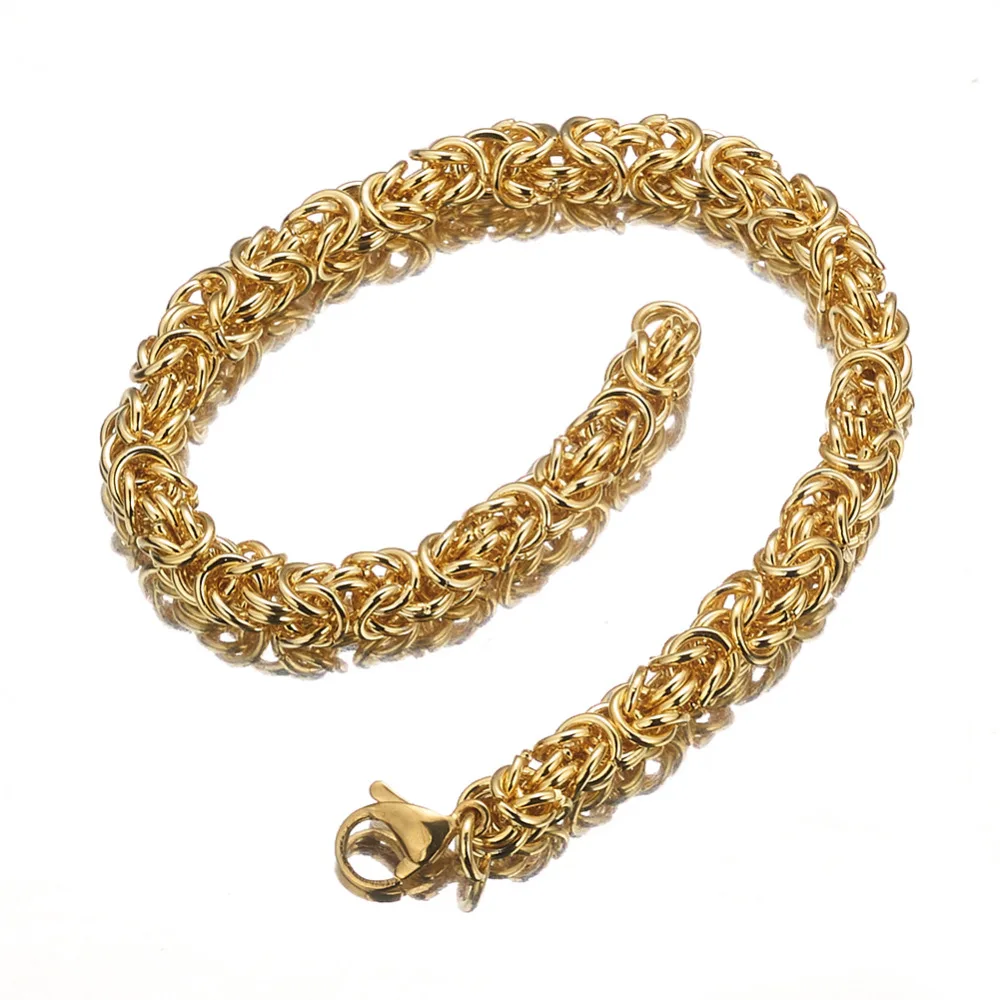 encantador jóias de aço inoxidável cor de ouro artesanal círculo byzantine cadeia das mulheres dos homens pulseira pulseira polegadas