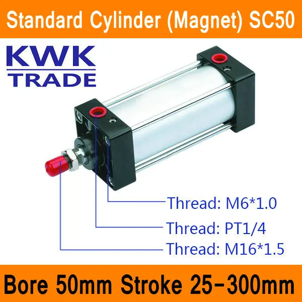 SC50 Standard Air Cylinder Valve Magnet Bore 50mm Strock 25mm to 300mm Stroke Single Rod Double