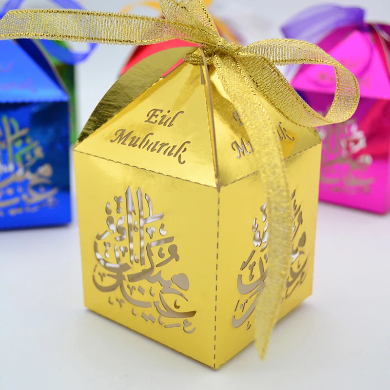 HAOCHU 25pcs Gold Silver EID Mubarak Hajj Mabrour Gift Boxes Laser Cut Hollow Candy Box For Islamic Raradan Party Supplies | Дом и сад