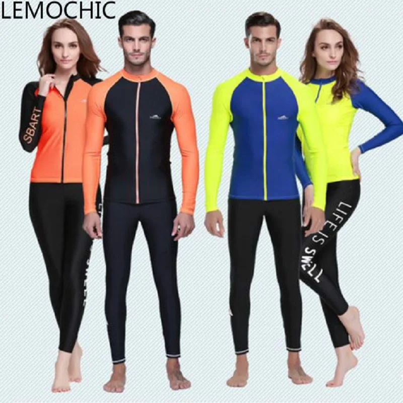 

LEMOCHIC Men's women's long sleeved jacket sunscreen swimsuit surf snorkeling suit Split jellyfish body suit diving suit