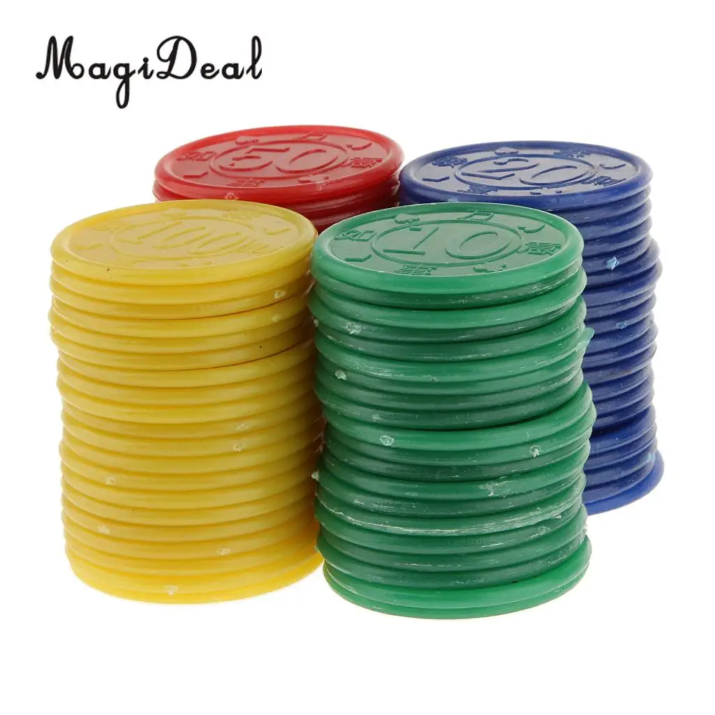 

MagiDeal Wholesale 80 Plastic Round Shaped Mini Professional Poker Chips for Club Pub Gaming Tokens Coins Red Green Blue Yellow