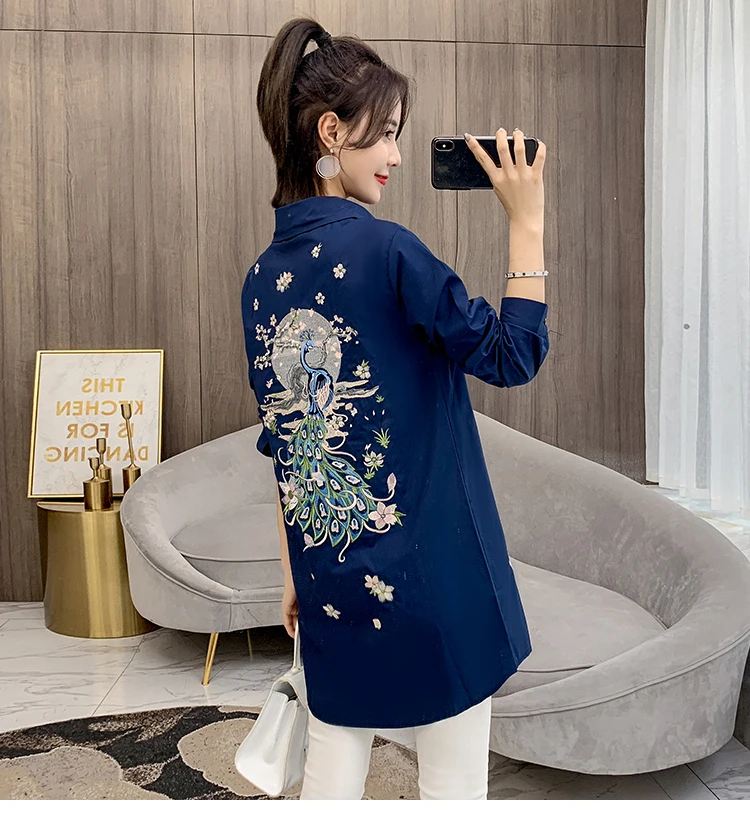 Nova chegada feminina pavão pêssego flor bordado