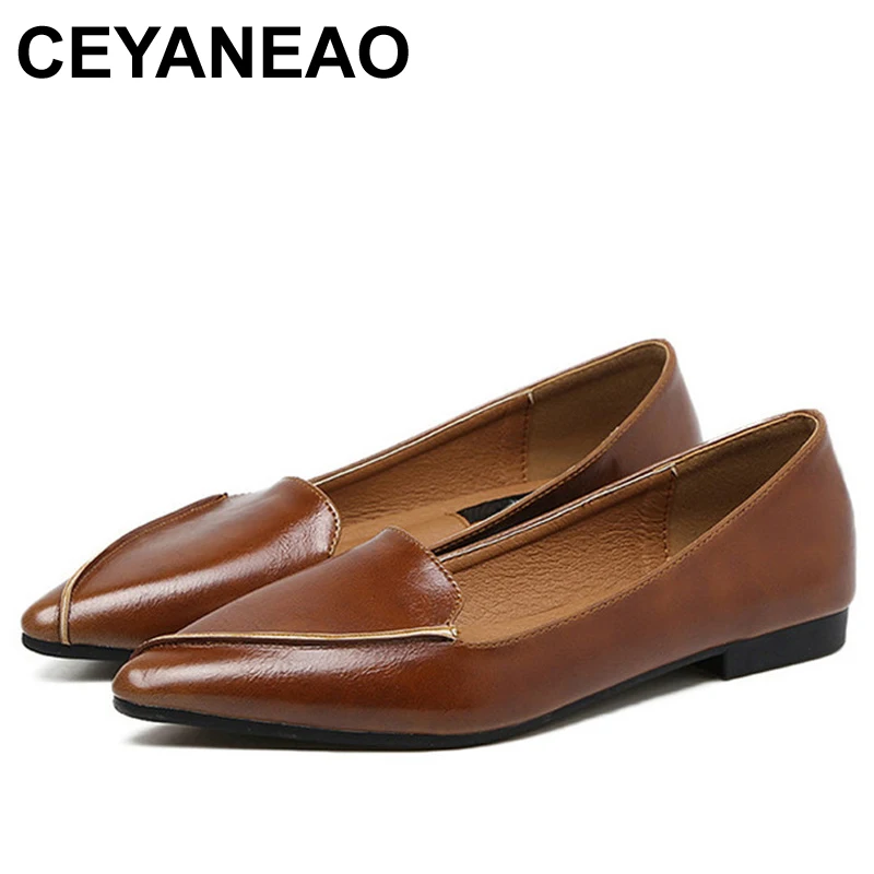 

CEYANEAO Designer Genuine Leather Women Casual Shoes Luxury Brand Flat Shoes Woman Boat Shoes Slip On Loafers zapatos mujerE848