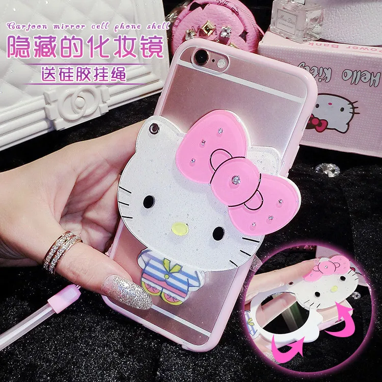 

For iPhone X XS max XR 7 8 plus Phone Case Lovely Cute Hello Kitty Mickey Mouse Mirror PC+TPU Back Cover for 6 6S plus 5 5S SE