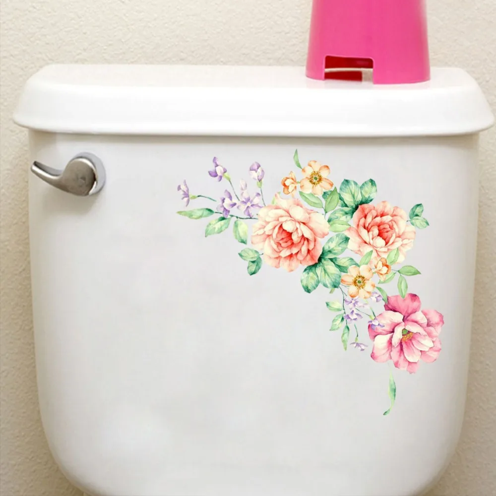 Peony Flowers Wall Sticker Bathroom Toilet Fridge Cupboard Room Decor Floral Stickers Decal For Living | Дом и сад