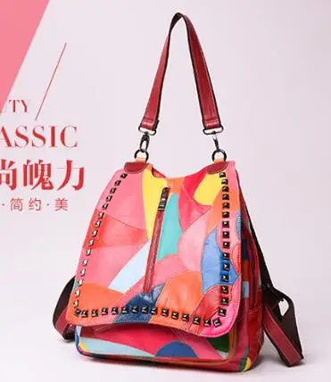 Cossloo женская рюкзак натуральная кожа рюкзак из овечьей кожи от известного бренда, женские рюкзаки из натуральной кожи; модные сумки в стиле «преппи» - Цвет: Многоцветный