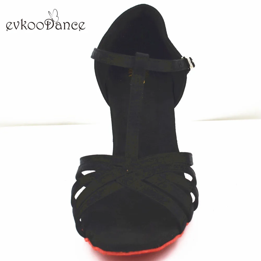Evkoodance Black Satin Colour Zapatos De Baile Heel Height 7cm Professional suede Red sole Latin Dance Shoes GirlsOEM Dance Shoe 5