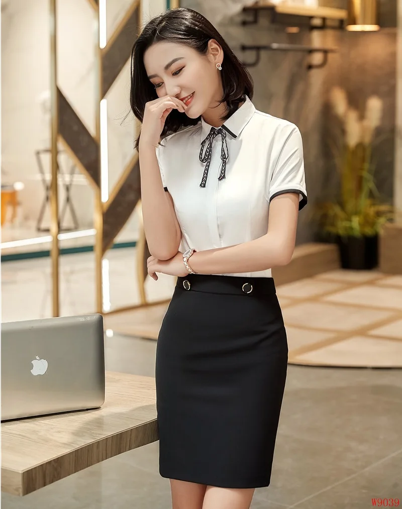 Summer Two Piece Women Suits Skirt and Top Sets Short Sleeve White ...