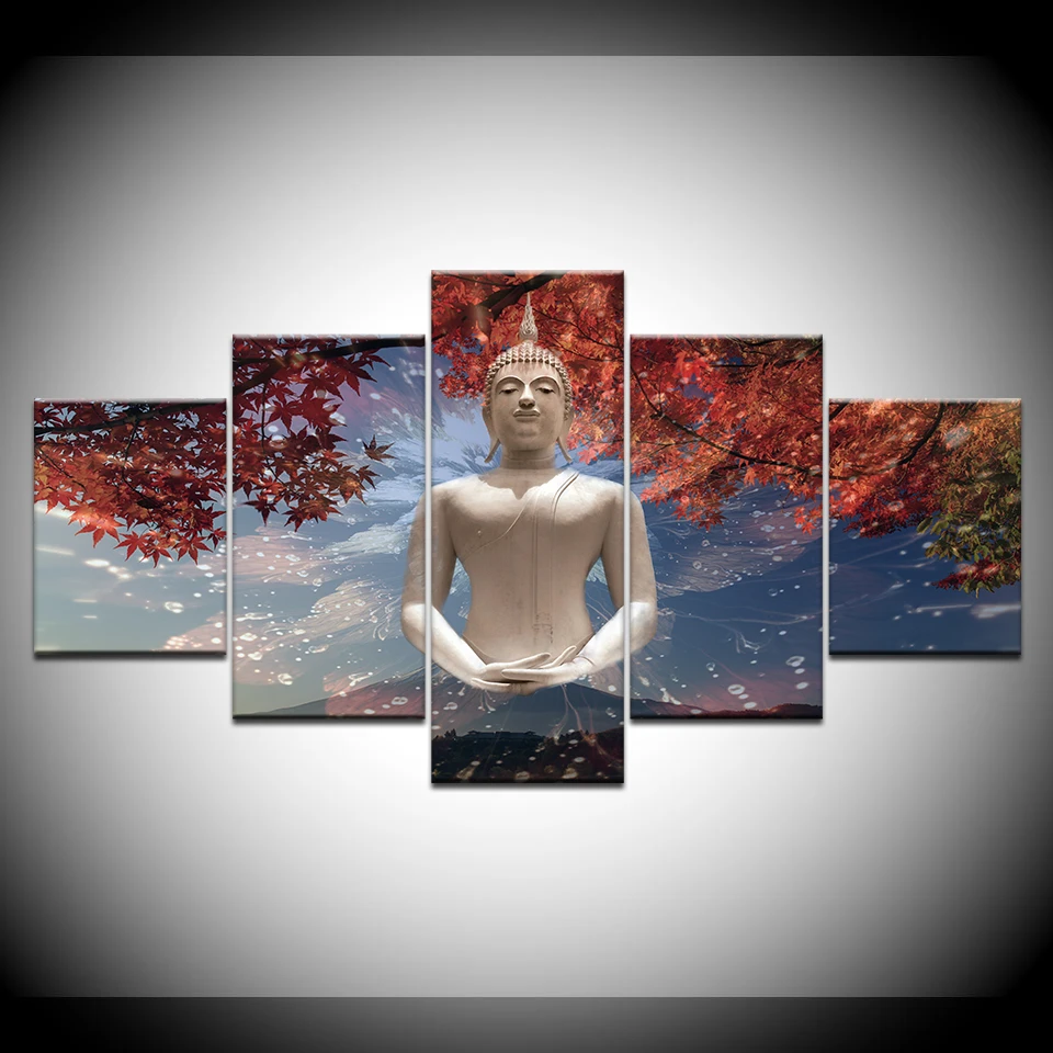 Painting Wall Art Pictures Canvas Modular Poster Frame 5 Panel Buddha Statue Maple leaf Flower Landscape Home Decor HD Print | Дом и сад