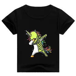 Популярная детская футболка с забавным принтом единорога, летняя футболка с короткими рукавами для мальчиков и девочек, детская одежда