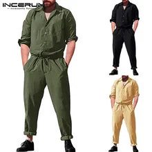 INCERUN, модный мужской комбинезон, комбинезоны с длинным рукавом, карманами, свободные, на пуговицах, повседневные штаны, мужские уличные комбинезоны, Hombre, S-5XL
