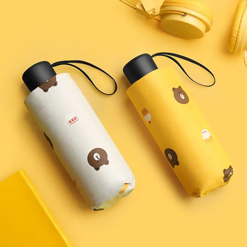

Fashion Mini Kids Umbrella Five Folding Bear Style Black Coating Cartoon Umbrella Rain Women Brand 6K Light Pocket Girls Parasol