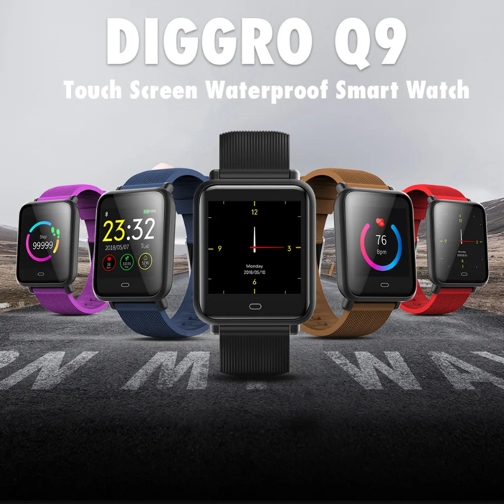 Diggro Q9 Smart Watch Blood Pressure Heart Rate Monitor IP67 Waterproof Sport Fitness Trakcer Watch Men Women Smartwatch