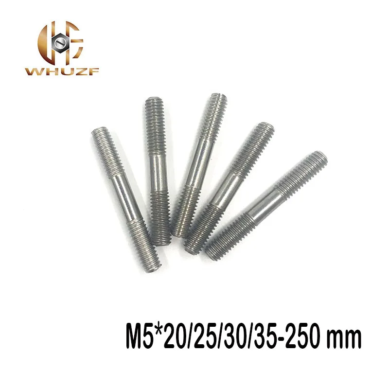 2pcs M5 304 Stainless Steel Double End Threaded Screw Headless Double