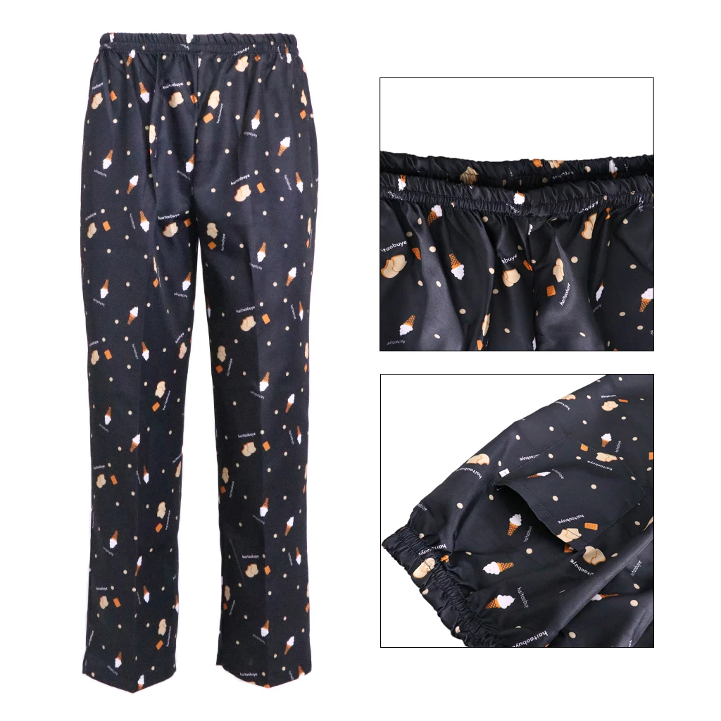 1 Pcs Baggy Chef Pants Prints Uniform Loose Pants Adjustable Drawstring Closure Kitchen Work Trousers