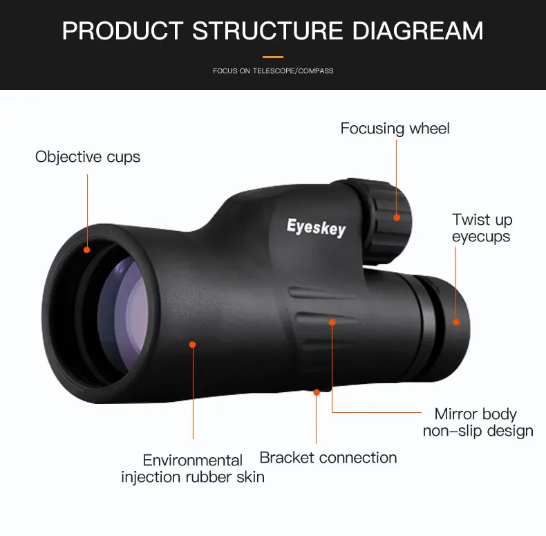 Eyeskey 10x50 Монокуляр водонепроницаемый азотный телескоп Регулируемый наглазник Bak4 призма оптика монокуляр Кемпинг Охота товары