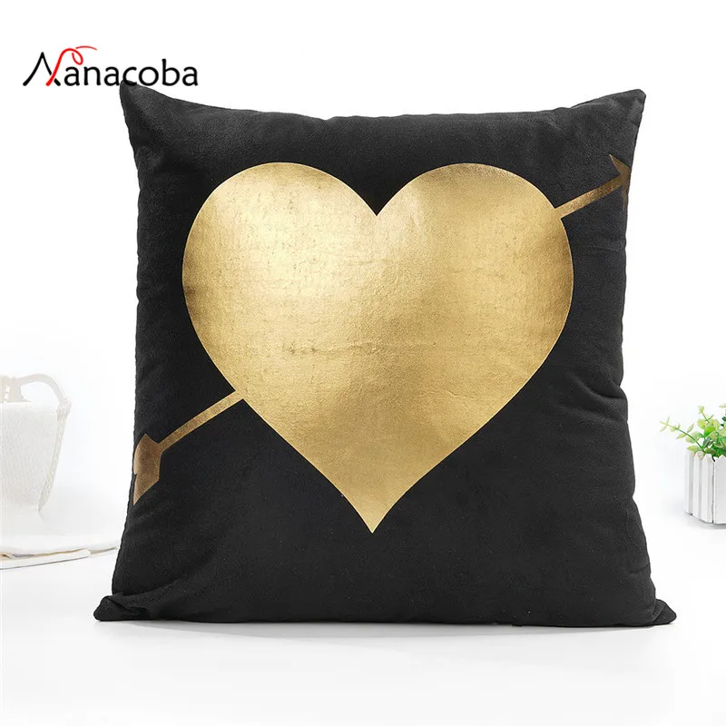 

Nanacoba 45*45cm Polyester Cotton Pillow Case Gold Foil Printing Heart Pillow Case Sofa Waist Throw Cushion Cover Home Decor