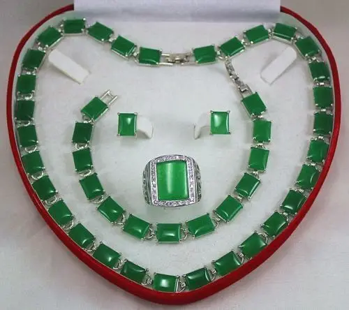 

jade Bracelet/ Earrings /Ring / Necklace Set HandcraftedAAA18K GP gold plated watch Quartz stone crystal E46 U44