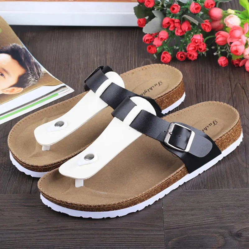 

44 bigs plus size Cross genuine leather women's cork sandals 2017 new solid color female casual summer shoes sandales femmes