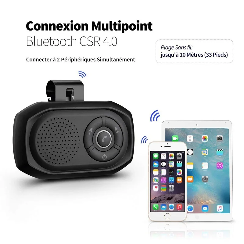 VicTsing Bluetooth Handsfree Car Kit Speaker Built-In Sun Breaker Bluetooth Car Kit with Clip Holder for iPhone                  (5)