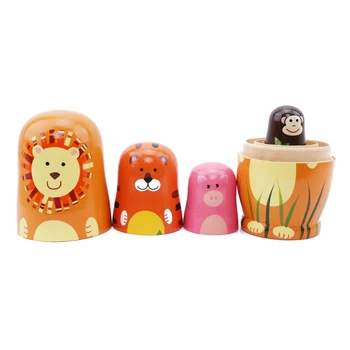 

5 Pcs/Set Children Cute Fun Wooden Doll Cartoon Animal Paint Nesting Dolls Russian Matryoshka Doll Gift For Baby